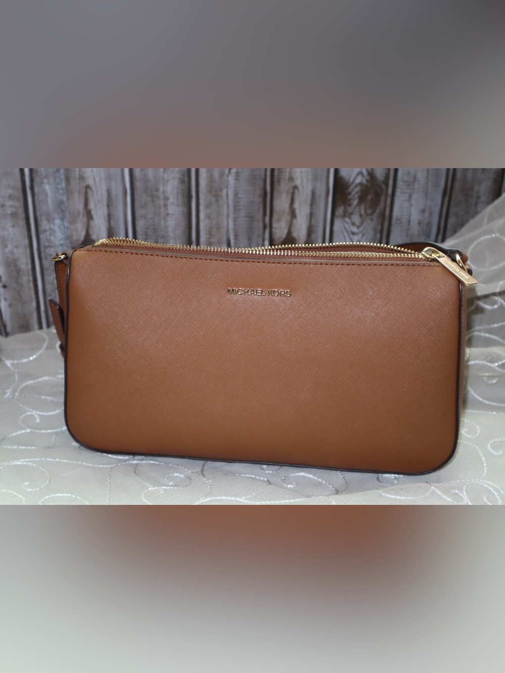 Michael Kors Men's Tan Leather Zip Pouch